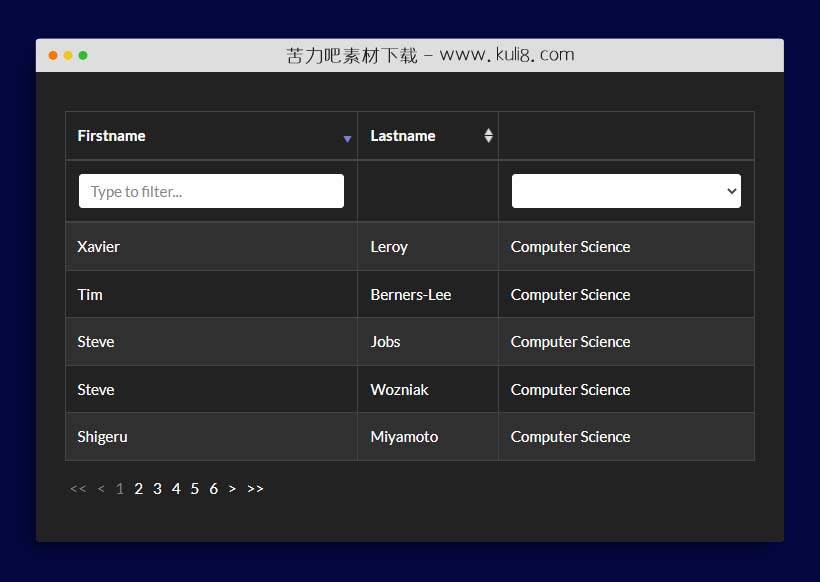 jquery多功能table排序筛选分页插件