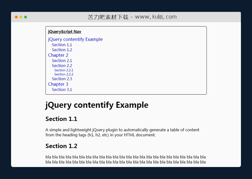 jquery根据html标签自动生成目录链接列表