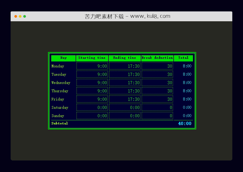 原生js实现的每星期和每月的工作时长插件