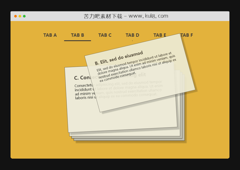 jquery堆叠卡片飞出飞入Tab选项卡动画特效