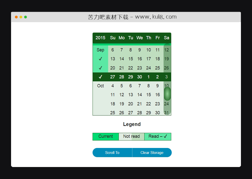 jquery可垂直滚动的周（7天）选择日历插件
